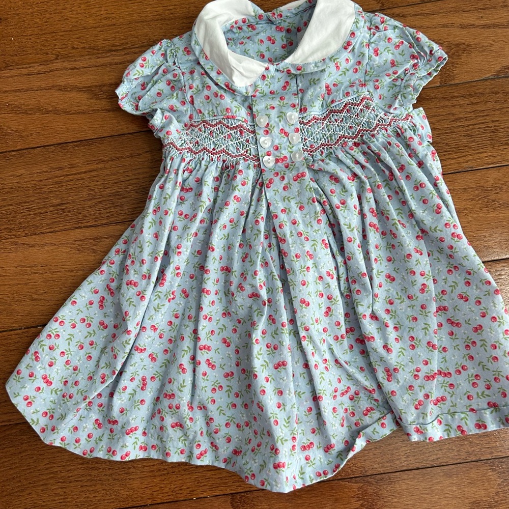 Question Everything Cherry Print Smocked Baby Dress with diaper cover